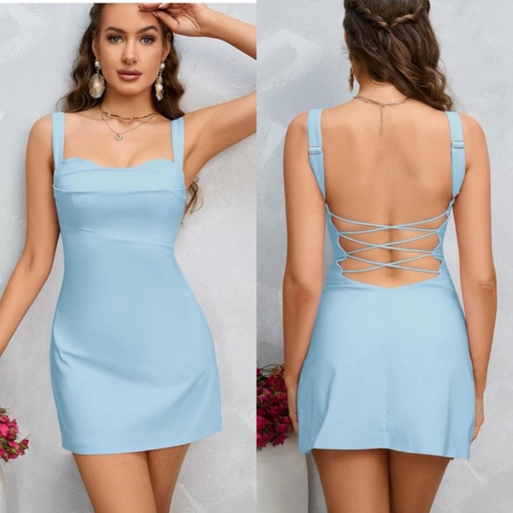 NWT Backless Dress for Womens Solid Cami Mini Dress Sleeveless‎ Backless SIZE  M